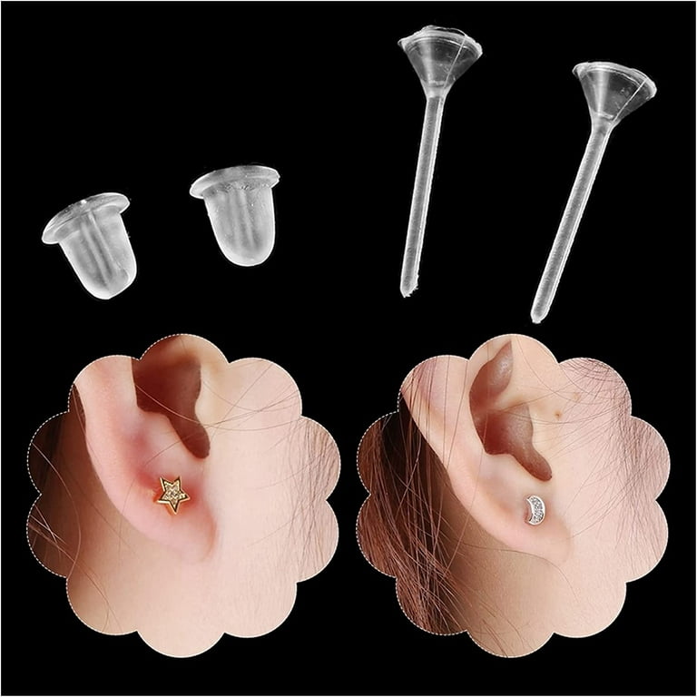 100 Pairs Plastic Earring Posts And Backs Clear Ear Pins And Silicone  Rubber Backs 3/4/5mm Earnuts Earring Backs For Men Women