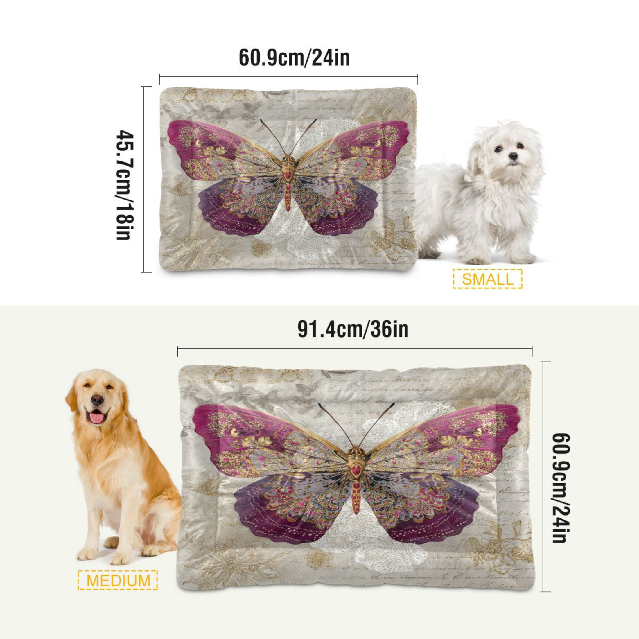 Qxltty Dreamy Butterfly Ped Pad Wear-resistant and Hard to Bite Through Sleeping Pad for Small Medium Large Dogs Winter Pet Bed 36×24in