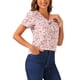 thumbnail image 4 of INSPIRE CHIC Blusa suelta blanca de manga corta con cuello en V y estampado para mujer, talla XS, 4 of 5