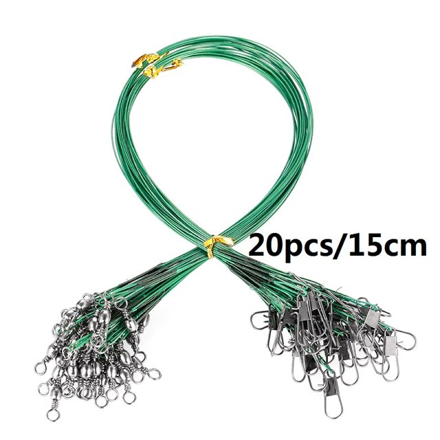 Línea de pesca de acero antimordida 20 piezas, líder de alambre de acero con accesorio de pesca giratorio, correa de núcleo de plomo, alambre de pesca de 15CM-40CM Tan Jianjun unisex