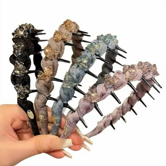 4 Pack Rhinestone Headband with Teeth for Women, Vintage High Cranium Hairband, Elegant Crystal Head Bands Decorative Hair Hoop, Bridal Hair Hoop Party Wedding Hair Accessories