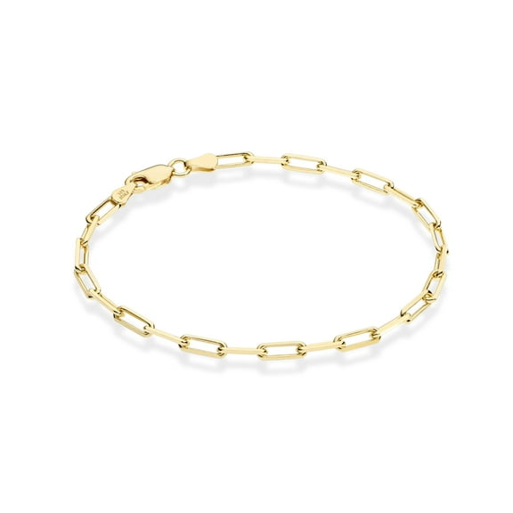 Miabella Solid 18K Gold Over Sterling Silver Italian 3mm Paperclip Link Chain Bracelet for Women Men, Made in Italy (Length 7 Inches)