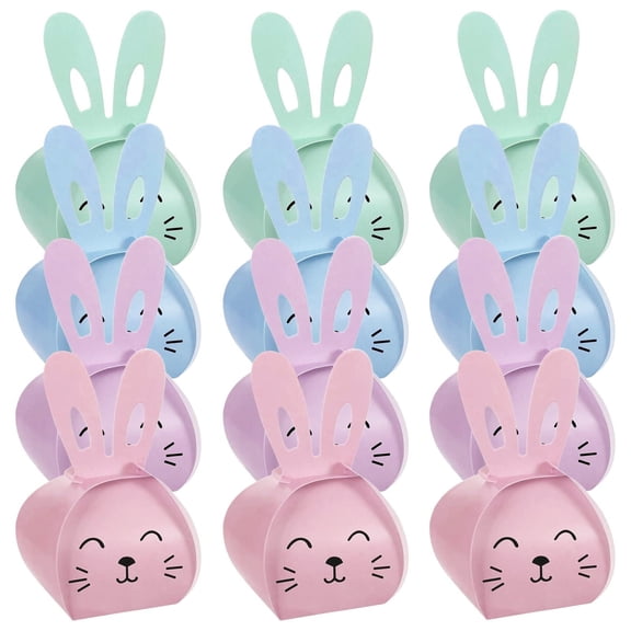 Easter Bunny Party Favor and Wrapped Treat Bags, 12 Pcs Bunny Gift Bags Easter Treat Boxes Bunny Paper Goodies Bag Cute Candy Gift Boxes Rabbit Shape Bakery Cookie Bags for Easter Baskets
