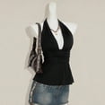 thumbnail image 4 of Bibifish Womens Tank Tops Tie Back Halter Deep V Neck Waist Summer Sleeveless Camisole Flared Party Vacation Tops, 4 of 4