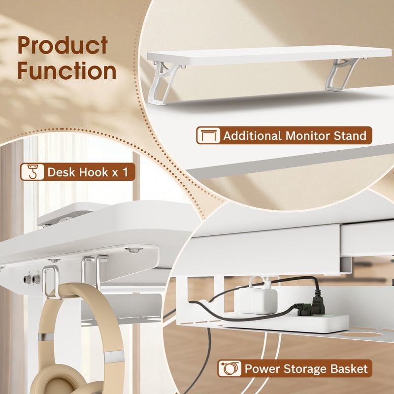 Homall L-Shaped Electric Standing Desk with Monitor Stand, 63 x 48 inch Height Adjustable Sit Stand Corner Desk, Computer Workstation for Home Office, White