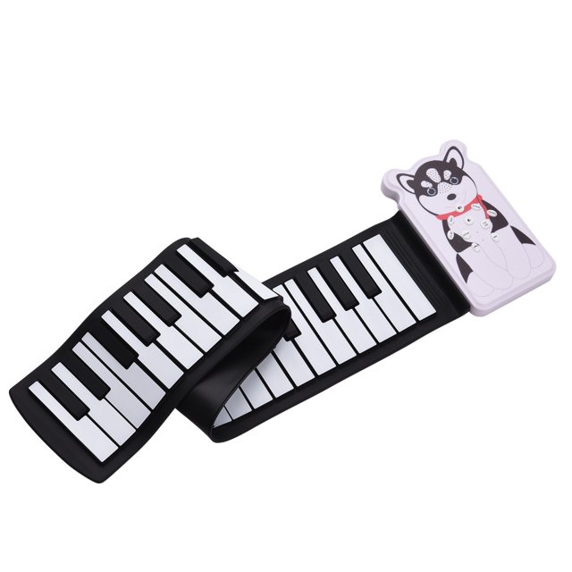 Piano electrónico portátil K5 de 49 teclas con diseño de cachorro Husky, 8 tonos incorporados, 6 canciones de demostración, altavoz interno, función de grabación, efectos de eco, sustain y trémolo,