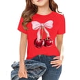 thumbnail image 2 of CPNG Girls Summer T-shirt Bow Cherry Print Loose Casual Stylish Crewneck Short Sleeve Cool Sports Top(Red,4-5 Years), 2 of 8