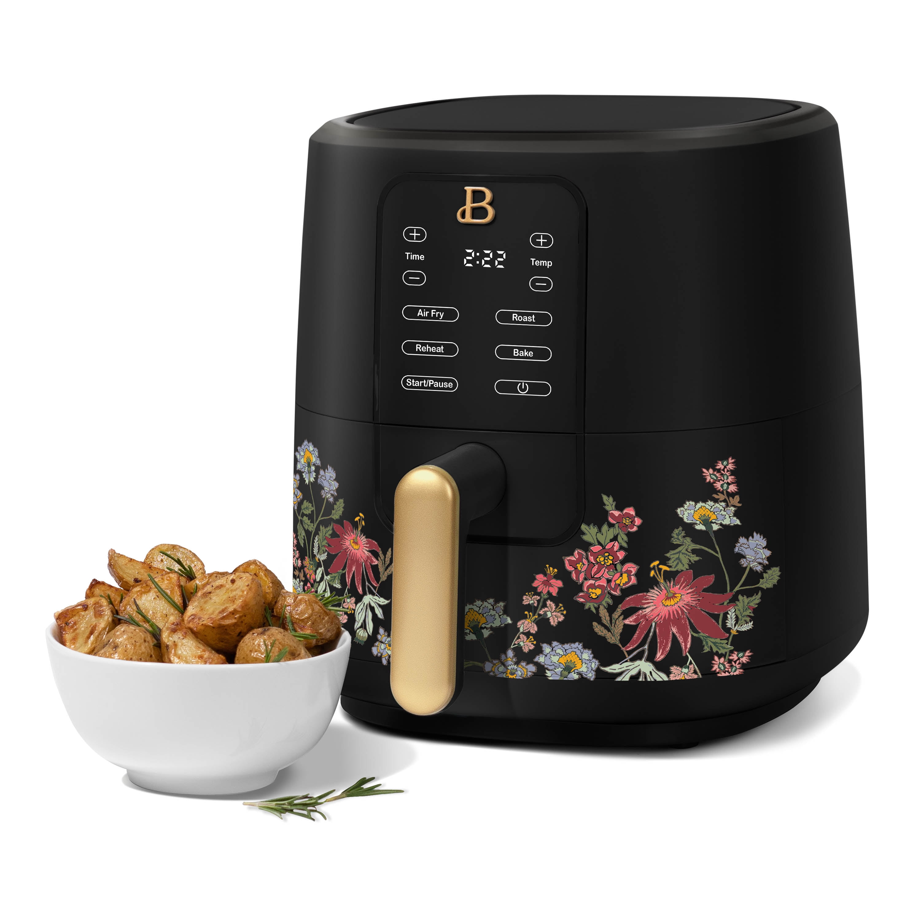 Beautiful 3 Qt Air Fryer with TurboCrisp Technology, EverGood Ceramic Nonstick Coating, Wildflower Black Sesame by Drew Barrymore