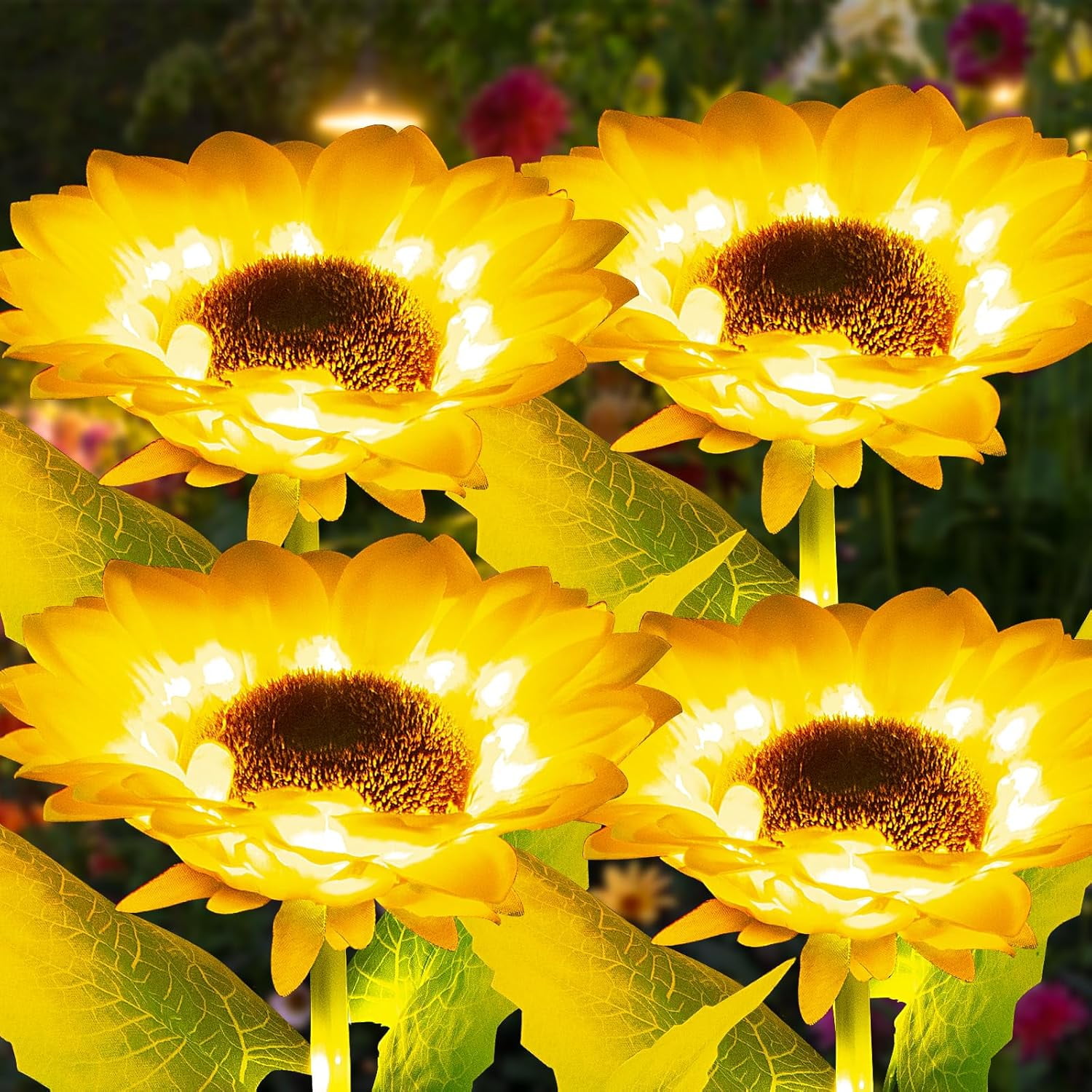 Fohil 4 Pack Solar Sunflower Lights, Upgraded LED Solar Garden Lights Outdoor Waterproof for Pathway, Walkway, Patio, Yard, Lawn Flowerbed Decorative ﻿
