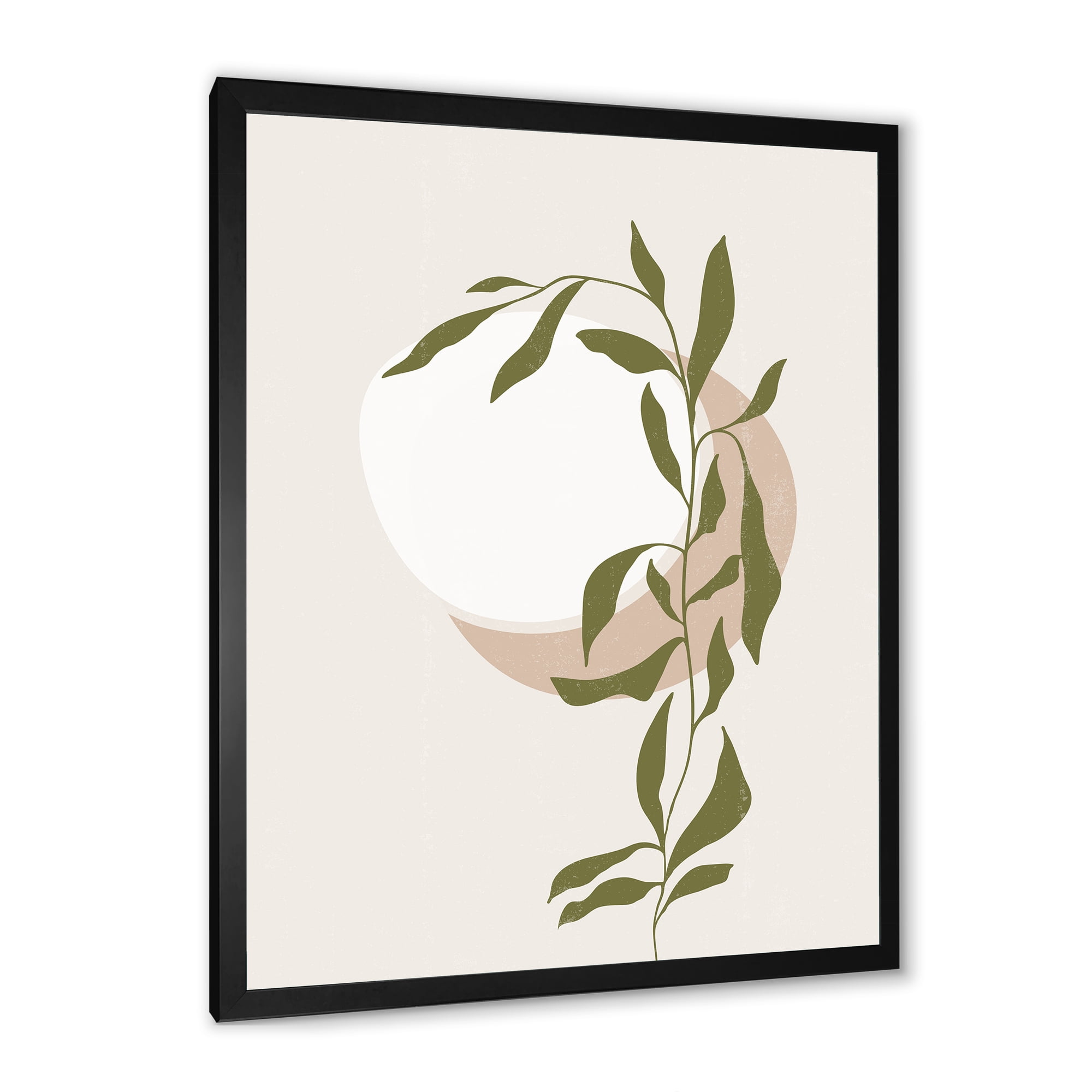 Designart 'Abstract Moon and Sun With Green Leaf III' Modern Framed Art Print