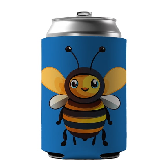Bee Happy Smiling Drink Beer Soda Insulated Sleeve Holder Can Cooler Hugger