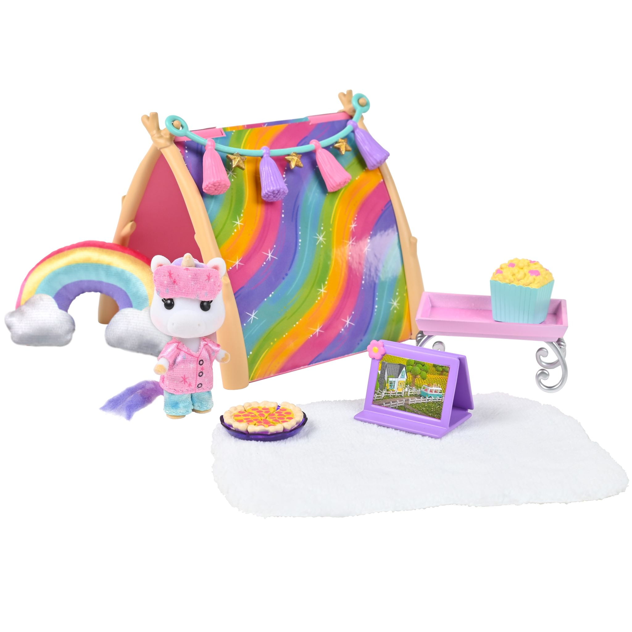 Honey Bee Acres - Rainbow Ridge Collection, Sweet Dreams Pajama Party, Complete set with Miniature Doll Figure, 15 Pieces, Ages 3 and up