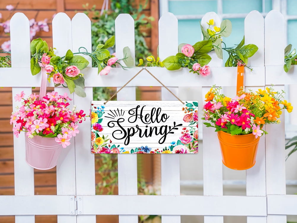 春の花 置物 HELLO Spring WaaHome Hello Spring Sign Wreath for Front Door Decor, Pink Purple