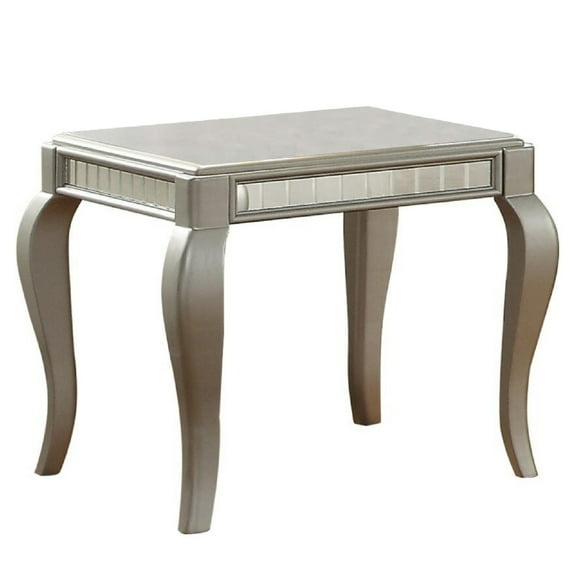 Mirror Trim Square End Table With Wooden Cabriole Legs Champagne Silver - Saltoro Sherpi