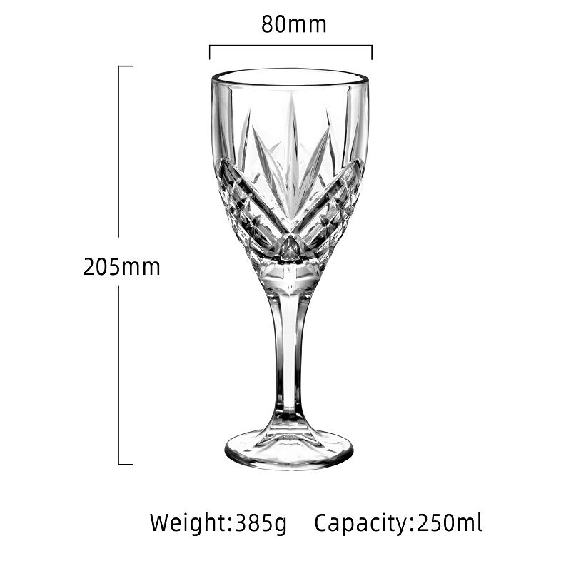 STP GOODS Crystal Rocks Wine Glass Set of 6 pcs 8.5 fl oz (250 ml) Glasses for Red and White Wine Bar Glasses Glass Wine Goblets, Clear Glass with Stem