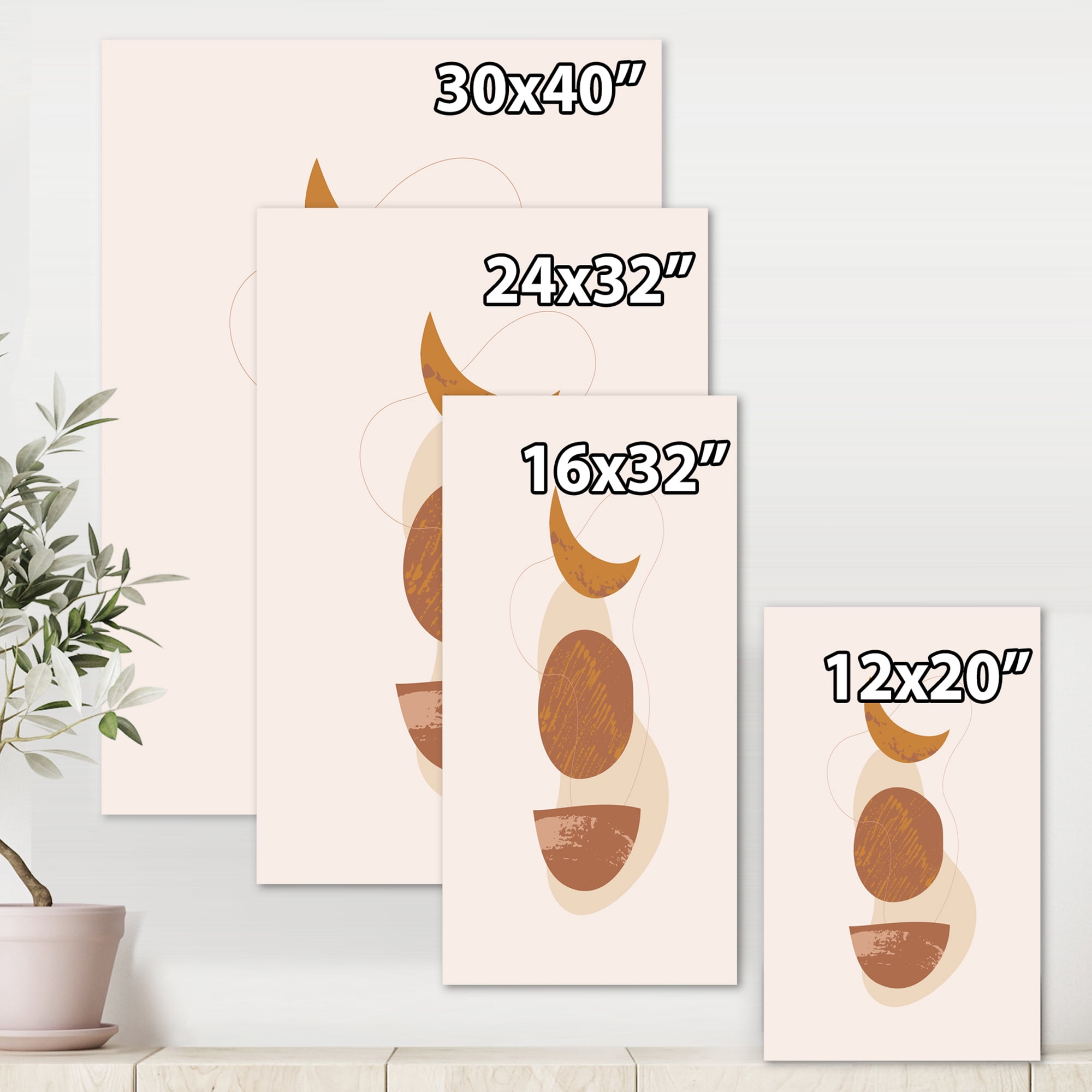 Designart ' Sun and Moon Shapes In Retro Terracotta Tones IV ' Modern Canvas Wall Art Print