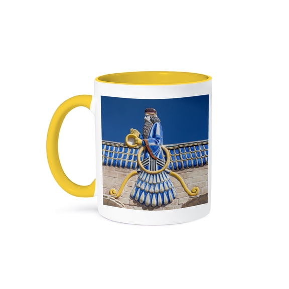 3dRose, Central Persia, Yazd, Ateshkadeh, Zoroastrian Fire Temple, Exterior, 11oz Two-Tone Yellow Mug