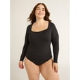 thumbnail image 6 of Joyspun Women's Seamless Slimming Square Neck Bodysuit with Long-Sleeves, 2-Pack, Sizes S-3XL, 6 of 15