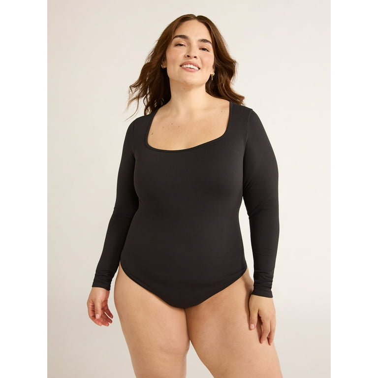 Joyspun Women's Seamless Square Neck Bodysuit Long Sleeves