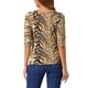 thumbnail image 3 of Camiseta básica de ajuste slim con cuello redondo y mangas de codo para mujer INSPIRE CHIC, camiseta casual impresa S color albaricoque-tigre, 3 of 6