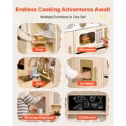 KFFKFF Wooden Play Kitchen Set for Kids, Pretend Cooking Toy with Lights & Sounds, Includes Food & Cookware, Modern Design with Ice Maker and Microwave, Suitable for Ages 3-8