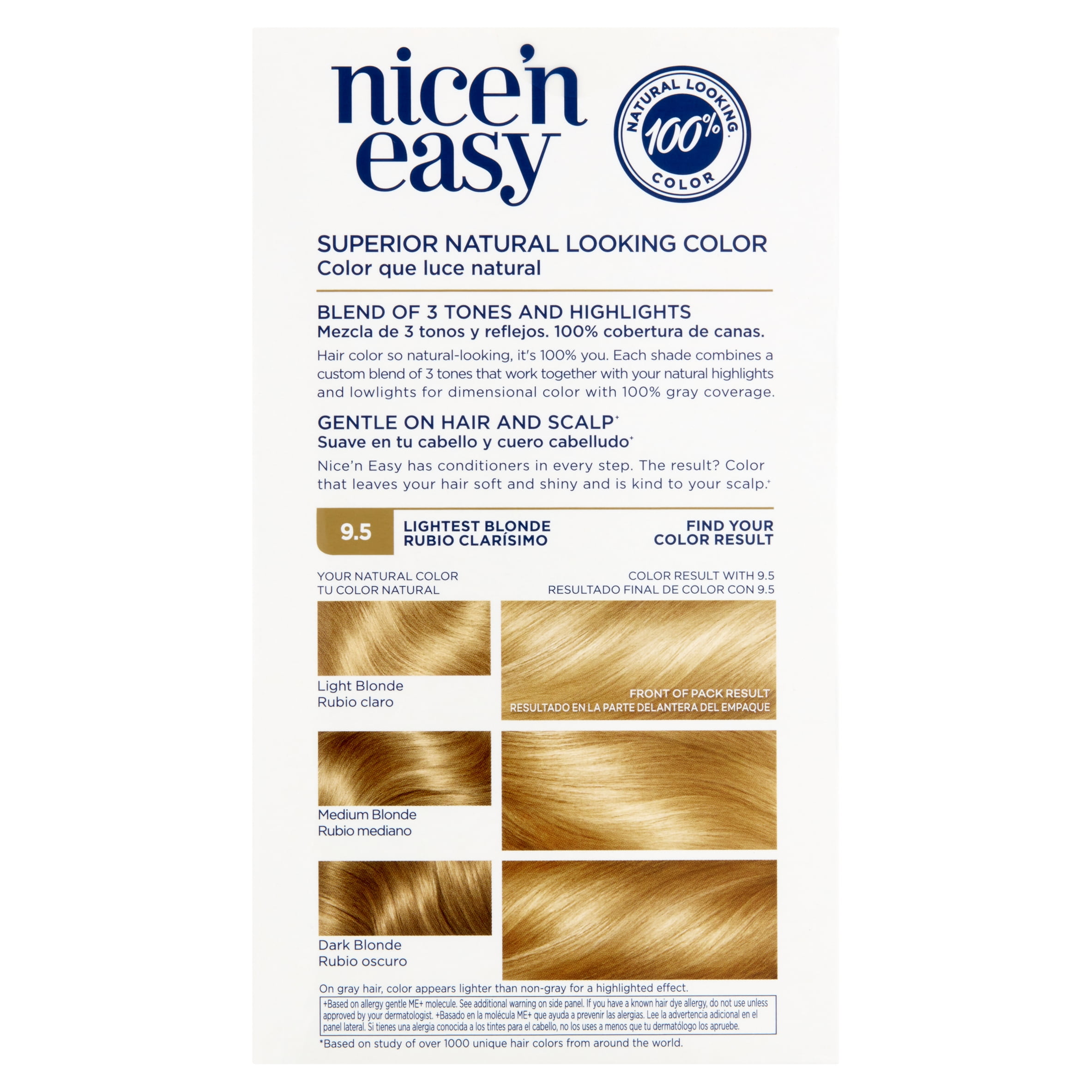 Clairol Nice'n Easy Permanent Hair Color Creme, 9.5 Lightest Blonde, Hair Dye, 1 Application