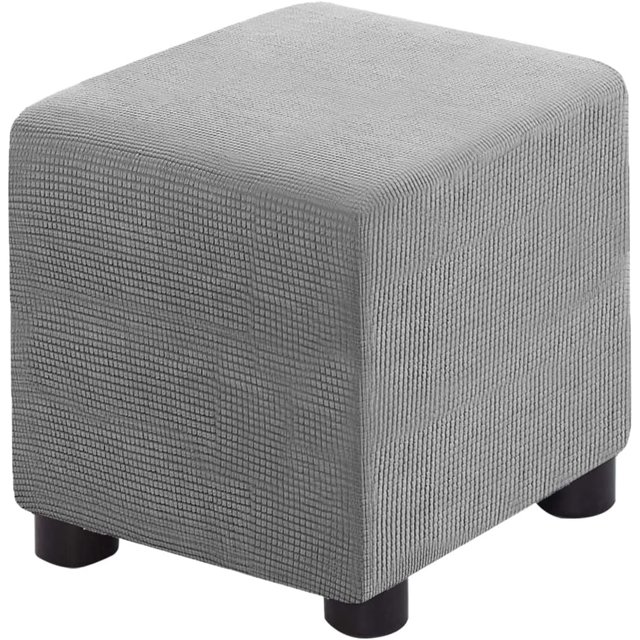 Housse d'Ottoman Carrée Pliable, Housses de Rangement pour Ottoman, Jacquard Extensible, Housses de Repose-Pieds Cube, Protège-Tabouret avec Bande Élastique (Grand, Gris Pâle)