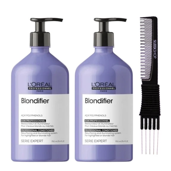L'Oreal SerieExpert Acai Polyphenols Blondifier Conditioner For Blonde hair (25.4 oz) with SLEEKSHOP Teasing Comb Pack of 2
