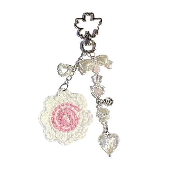KUFptva Playful Crochet Lollipop Bag Charm Special Accessory Bowknot Heart Key Ornament Suitable for Students and Youthful Women