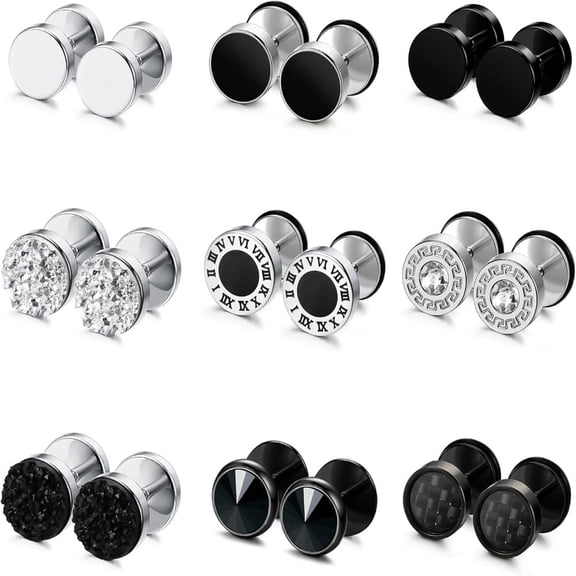12 Pairs Stainless Steel Cheater Gauge Stud Earrings, Unisex Round Piercing Ear Jewelry