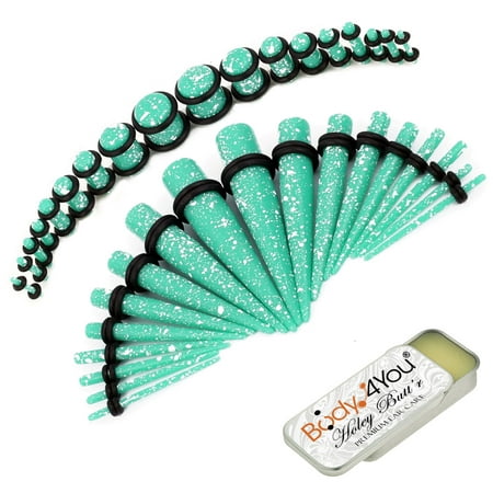 BodyJ4You 37PC Gauges Kit Ear Stretching Aftercare Balm 14G-00G Turquoise Polka Dot Acrylic Taper