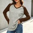 thumbnail image 5 of Women V Neck Raglan Color Block Long Sleeve T-Shirt Loose Relaxed Fit Contrast Sleeve Solid Spliced Casual Basic Top Fashion Versatile Layering Tee for Autumn Winter, 5 of 7