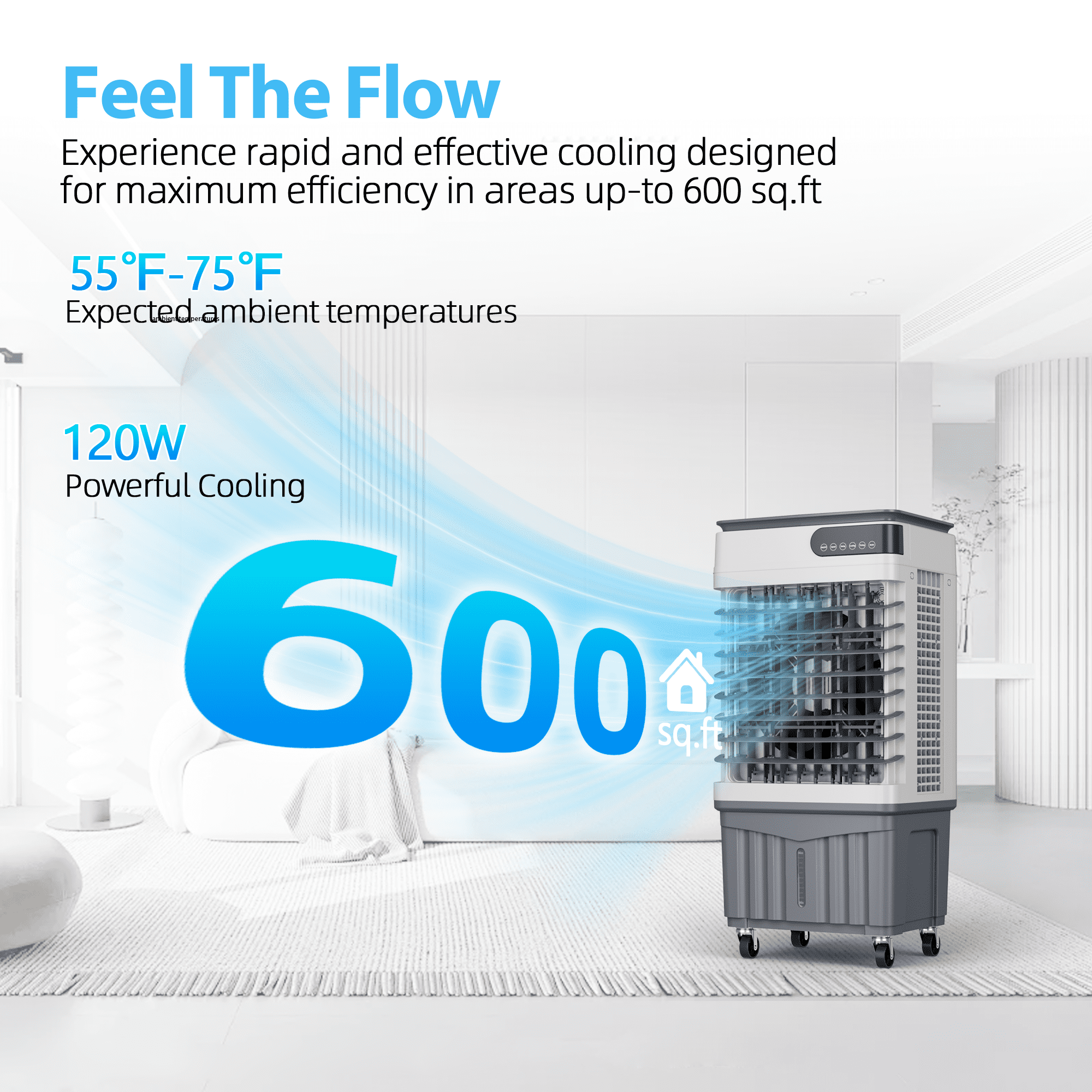 UrbanSync Evaporative Air Cooler, 3d Cooling, 8 Gallon Tank, 3 Speeds, 12 Hour Timer, 4 Ice Boxes, Indoor or Outdoor Use