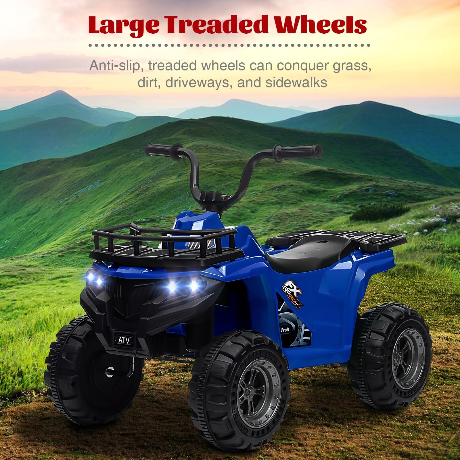Sakiyr 12V Kids Ride On ATV, Battery Powered Electric Vehicle with Led Light, 4-Wheeler Quad ATV Play Car 2 Speeds for Boys Girls