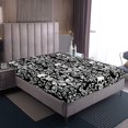 thumbnail image 3 of Damask Gothic Bed Sheets Adults Antique Victorian Fitted Sheet Full,Black White Sugar Skull Sheets Vintage Flowers Goth Bed Set,Exotic Bone Skeleton Bohemian Baroque Decor（No Top Sheet）, 3 of 6