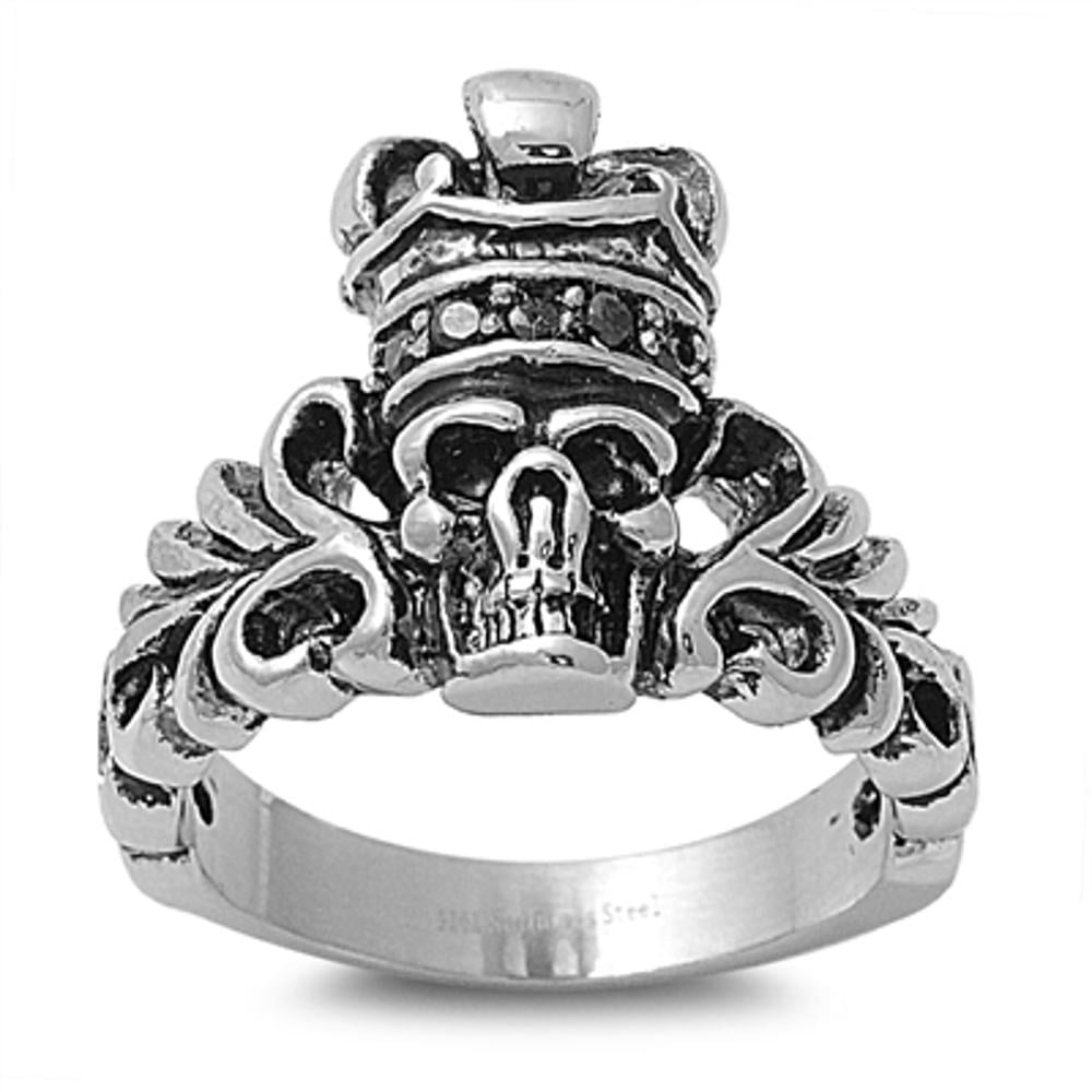 Men's Skull King Biker Ring Stainless Steel Band 19mm Gray Jewelry