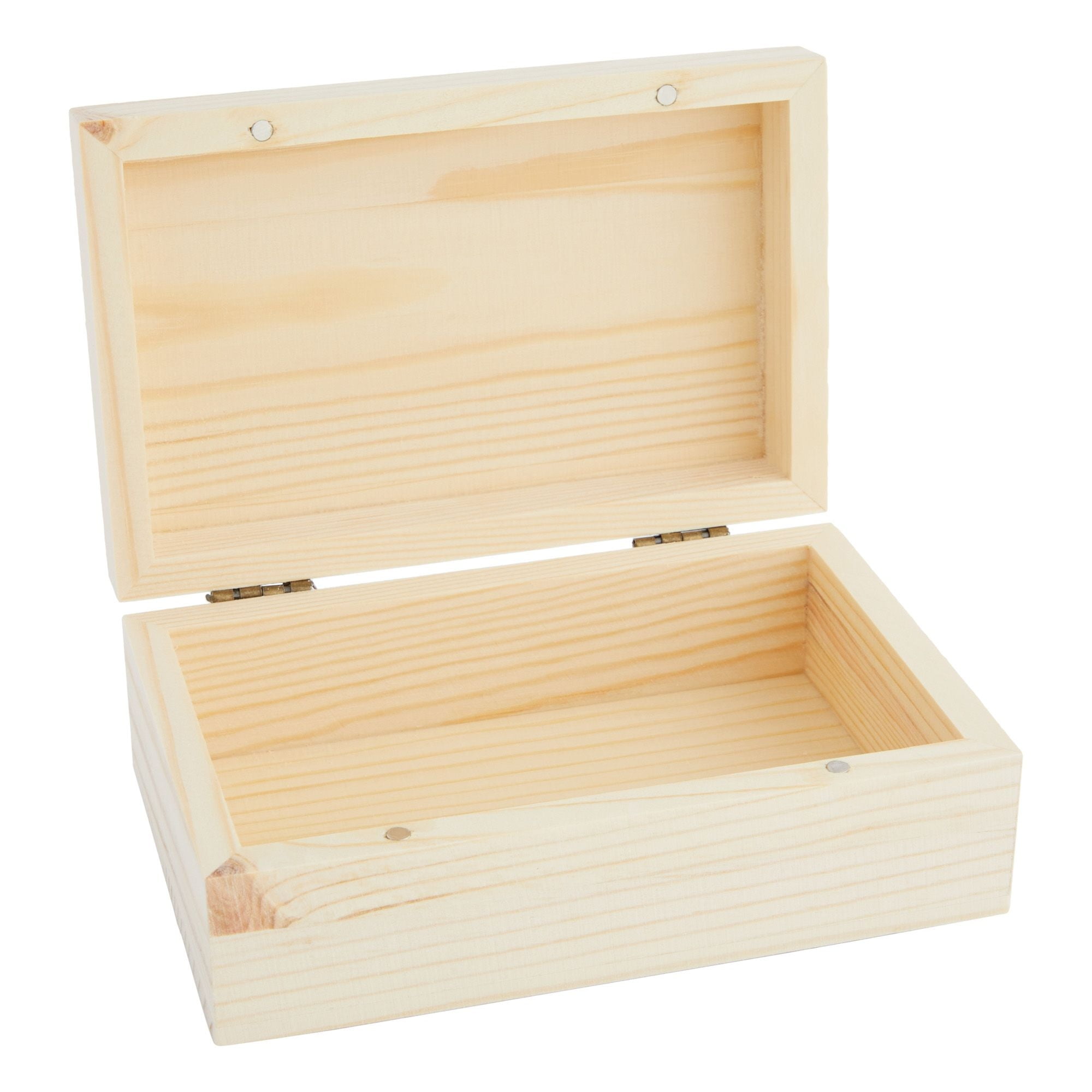 6 Pack Unfinished Wooden Boxes with Hinged Lids, Pinewood Magnetic Wood Box for Crafts, Jewelry Storage (3.5 x 3.5 x 2 in)