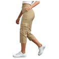 thumbnail image 2 of FYEGRE Cargo Capris for Women Summer Casual Loose Capri Pants with Pockets Plus Size High Waisted Work Button Cropped Pant Beige2 XXL, 2 of 5
