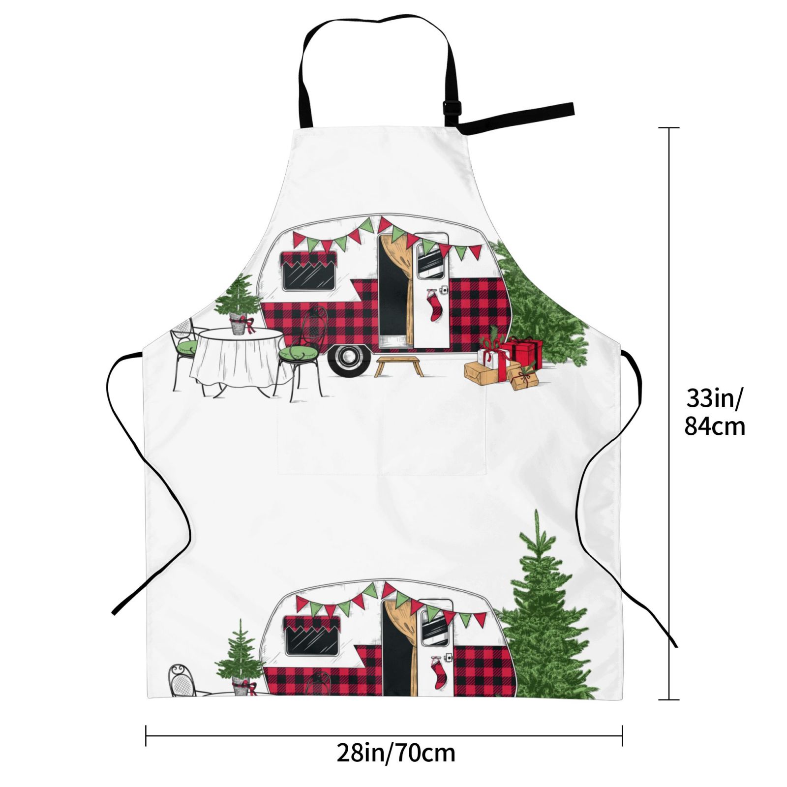 Kdxio Vintage Buffalo Plaid Christmas Camper Apron with Pockets Adjustable Kitchen Aprons for Men Women Waterproof Aprons for Cooking,Drawing,Crafting, Baking Household Cleaning