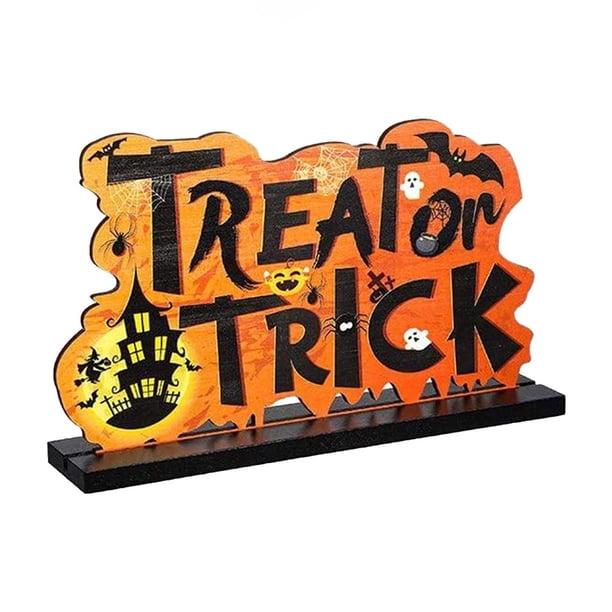 Wooden Happy Halloween Table Decorations, Orange Cushaw Table Decorations Sign Halloween Party Decorations