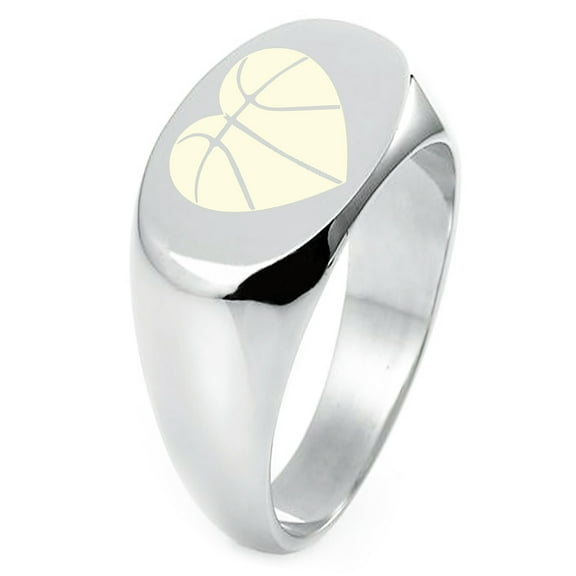Sterling Silver Love Basketball Heart Engraved Oval Flat Top Polished Ring