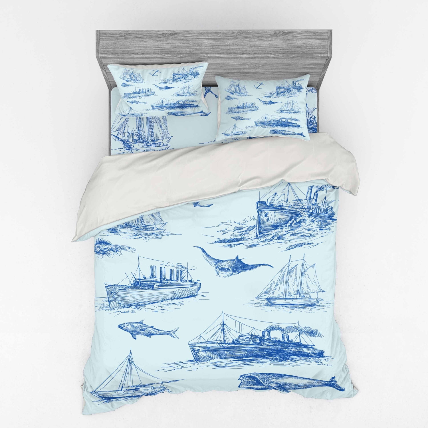 Ambesonne Nautical Fitted Sheet Pillow Sham Set Bedding Decor in 4 Sizes 