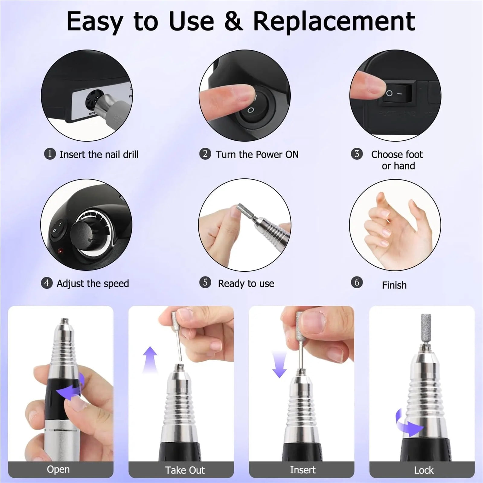 Acrylic Nail Drill-Electric Nail Drill with Foot Pedal E File Manicure Set Electric Nail File with NailDrill Bits