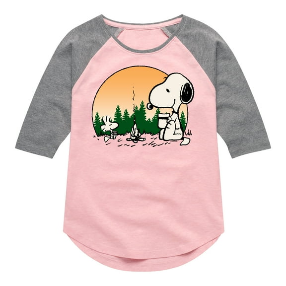 Peanuts - Campire Mugs - Toddler And Youth Girls Raglan Graphic T-Shirt
