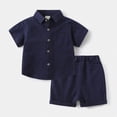thumbnail image 2 of KPOPLK 2PCS Toddler Baby Boys Clothes Set for 1t 2t 3t 4t 5t Button-Up Shirt Tops + Shorts Summer Outfit with Pockets(2-3 Years,Navy), 2 of 7