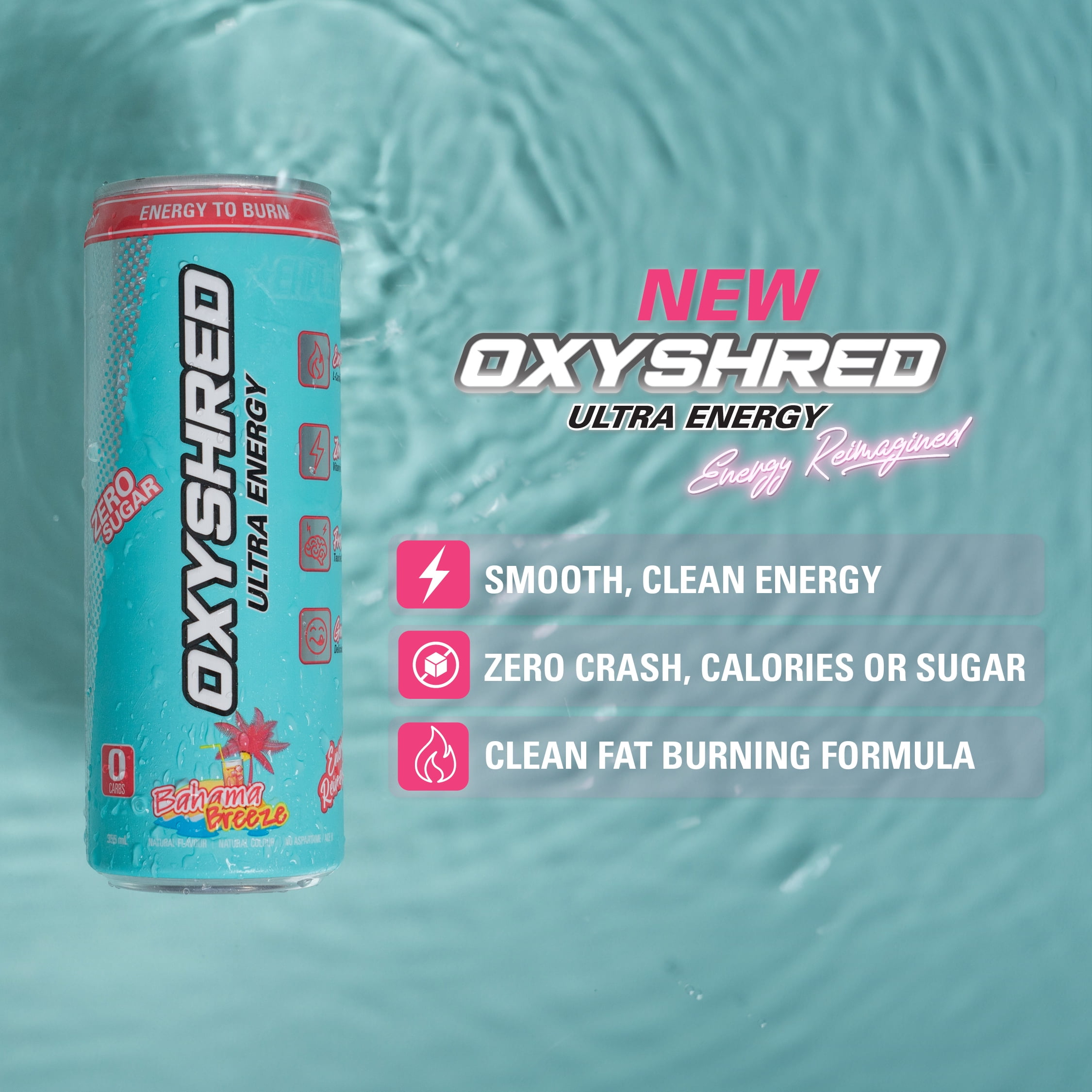 EHPlabs OxyShred Ultra Energy Drink - Performance Carbonated Energy Drink with Zero Sugar, Carbs & Calories, 100% Natural, Bahama Breeze (12-Pack)
