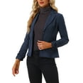 thumbnail image 4 of INSPIRE CHIC Women's Faux Suede Button up Casual Open Front Drawstring Long Sleeve Blazer L Dark Blue, 4 of 5