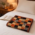 thumbnail image 4 of 27.6x39in Vintage Patchwork Halloween Flannel Throw Blanket,Fall Harvest Halloween Decorations,Soft Printed Decorative Blanket, Indoor Outdoor Farmhouse Sofa Couch Bed Living Room Holiday Decor Throw, 4 of 5