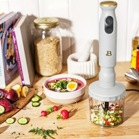 Beautiful 2-Speed Immersion Blender with Chopper & Measuring Cup, White Icing by Drew Barrymore MAY HAVE MISSING ACCESSORIES