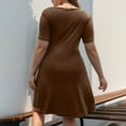 thumbnail image 3 of Womens Plus Size Twist Front Dresses Short Sleeve Tunic Ribbed Dress Curvy Women Aline Flare Summer Casual Dress Brown, XL, 3 of 6